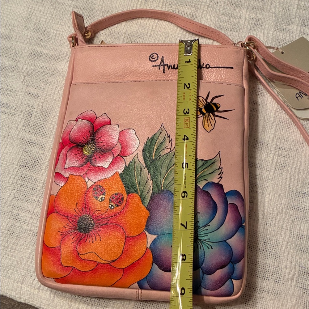 Anuschka hand painted genuine leather Multicolor Floral Crossbody Bag - Picture 6 of 7